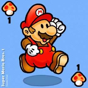 Dessin de Super Mario sautant aux couleurs originales de ses divers jeux